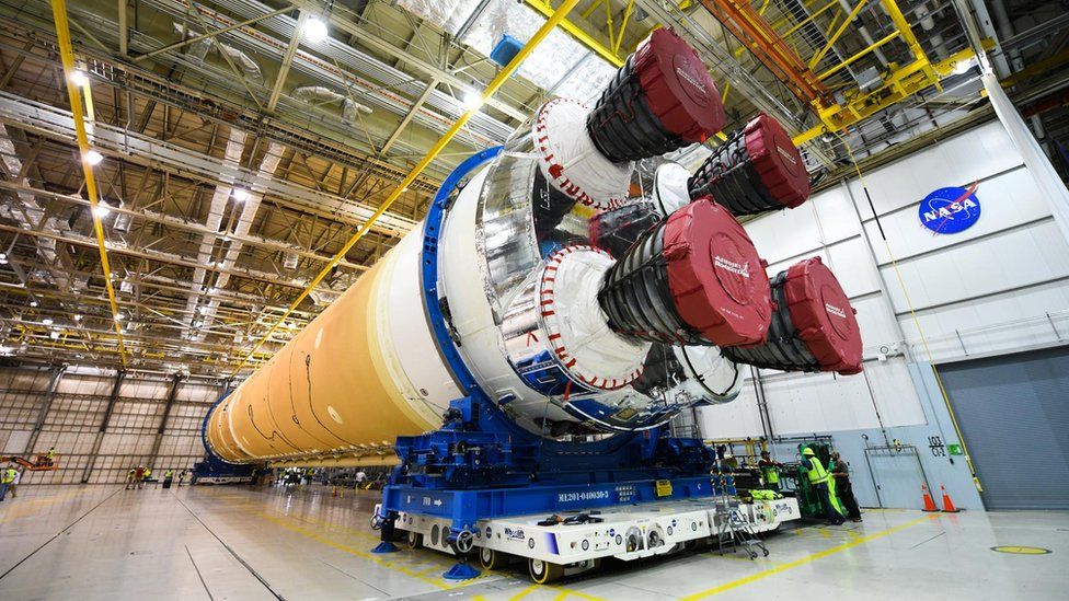 SLS core stage at Michoud in January