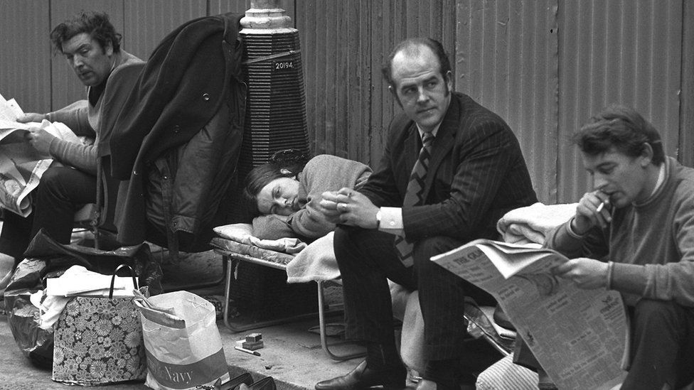 John Hume (L) sitting alongside Bernadette Devlin, Frank McManus and Austin Currie during a hunger strike at Downing Street, London, Oct 21, 1971