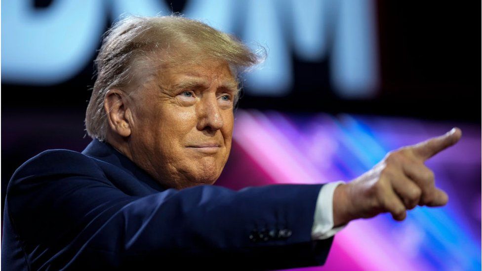 Republican presidential candidate former U.S. President Donald Trump arrives onstage to speak at the Faith and Freedom Road to Majority conference at the Washington Hilton on June 24, 2023 in Washington, DC