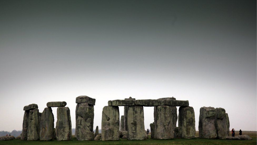 Stonehenge seen from a distance on a grey day