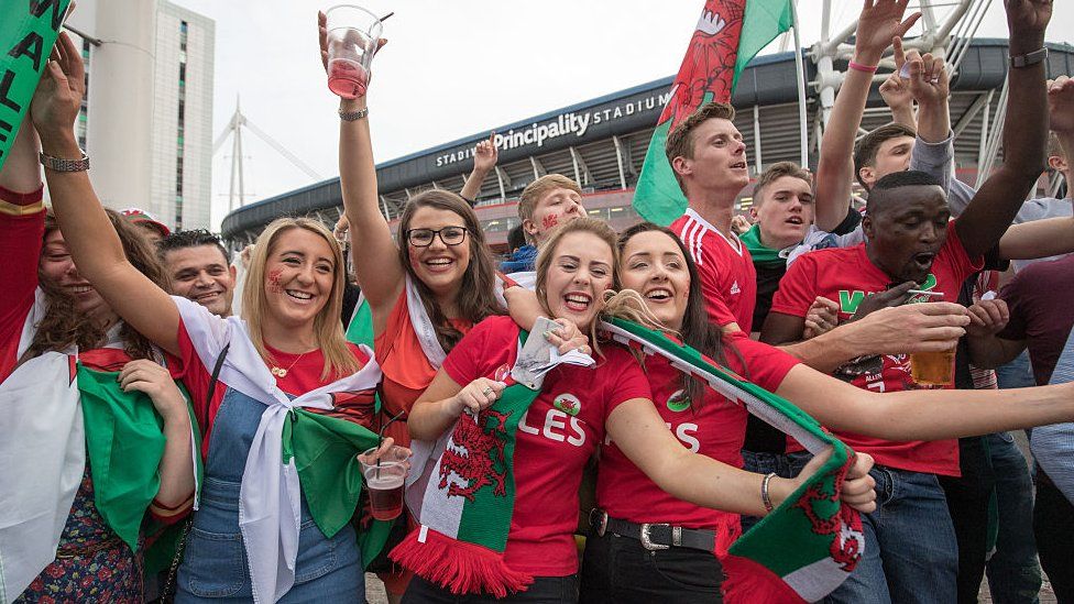 Wales fans in Cardiff fan zone