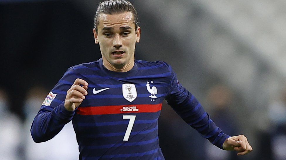 France's Antoine Griezmann in action during the UEFA Nations League soccer match between France and Sweden in Paris, 17 November 2020