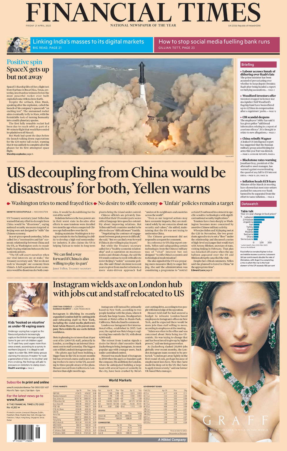 The FT front page 21 April 2023