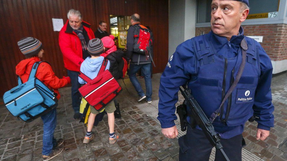 Belgian police guard outside school in Brussels