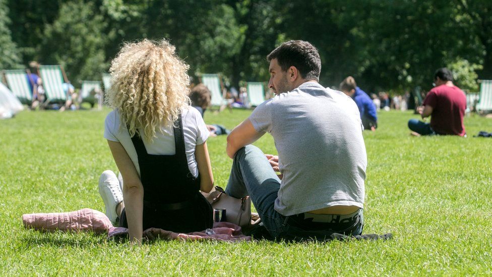 Two people relaxing in a park