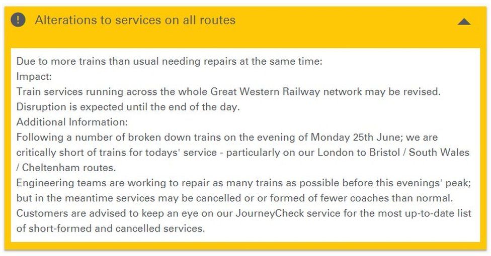 Warning on GWR website