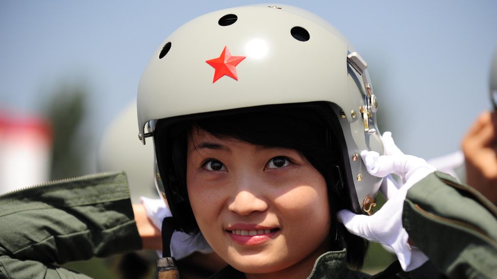 This file photo shows Chinese female J-10 fighter pilot Yu Xu.
