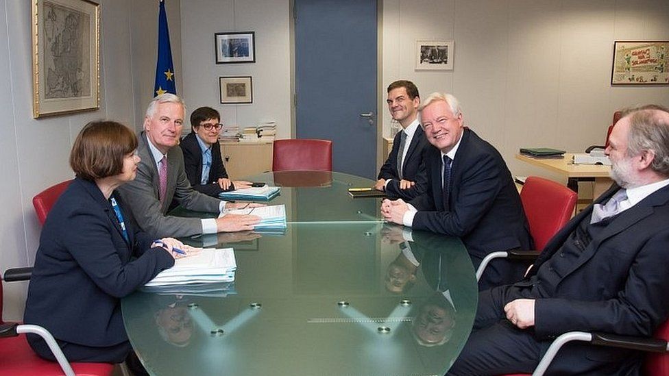 David Davis, Oliver Robbins and Sir Tim Barrow meet their EU counterparts in Brussels