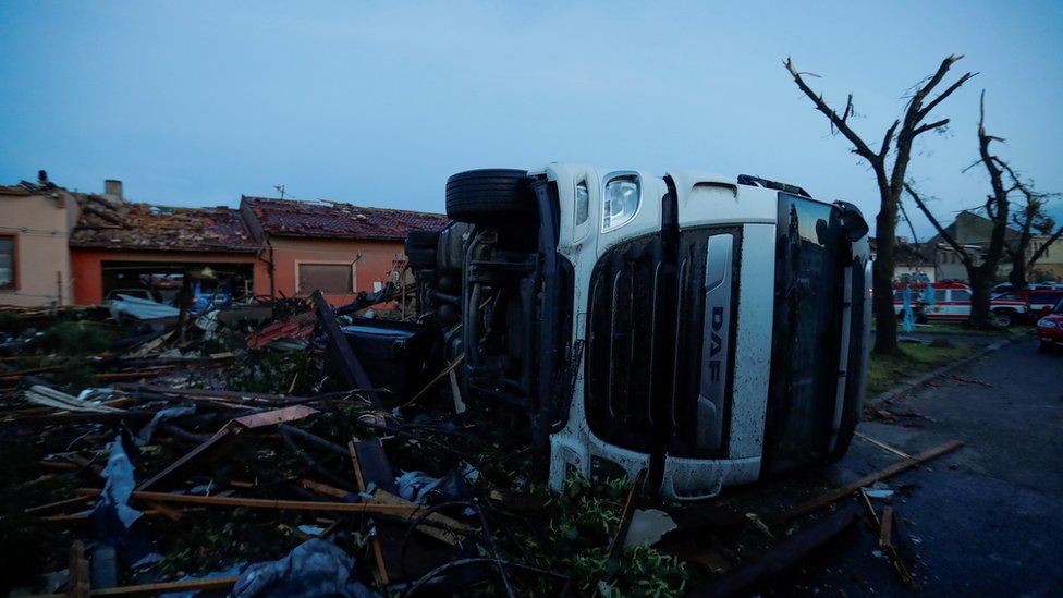 An overturned truck