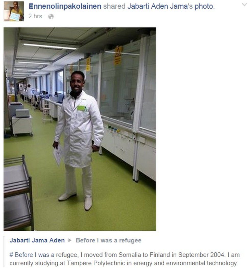 Facebook entry from Finnish page supporting former refugees - September 2015