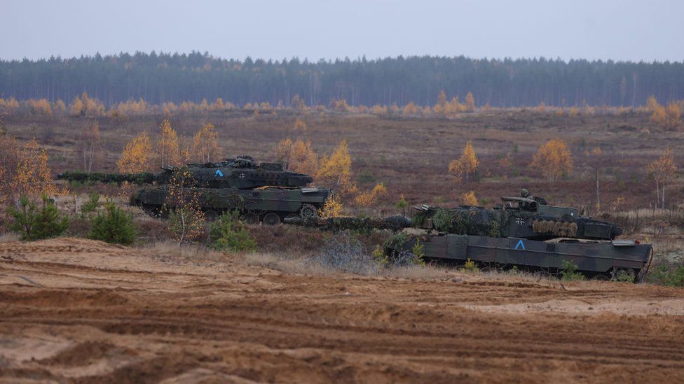 German Leopard 2 tanks during a military exercise in Lithuania in October