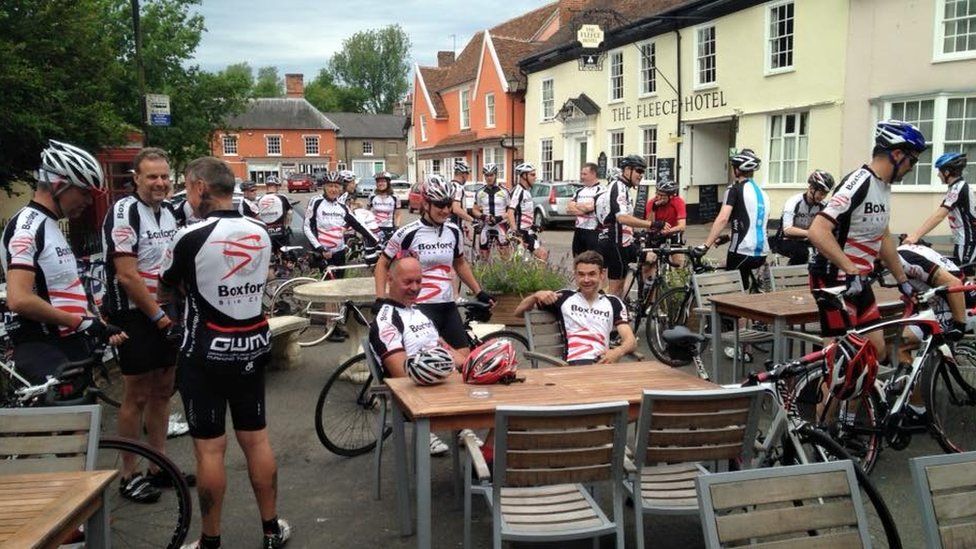 Boxford Bike Club members meeting at a pub