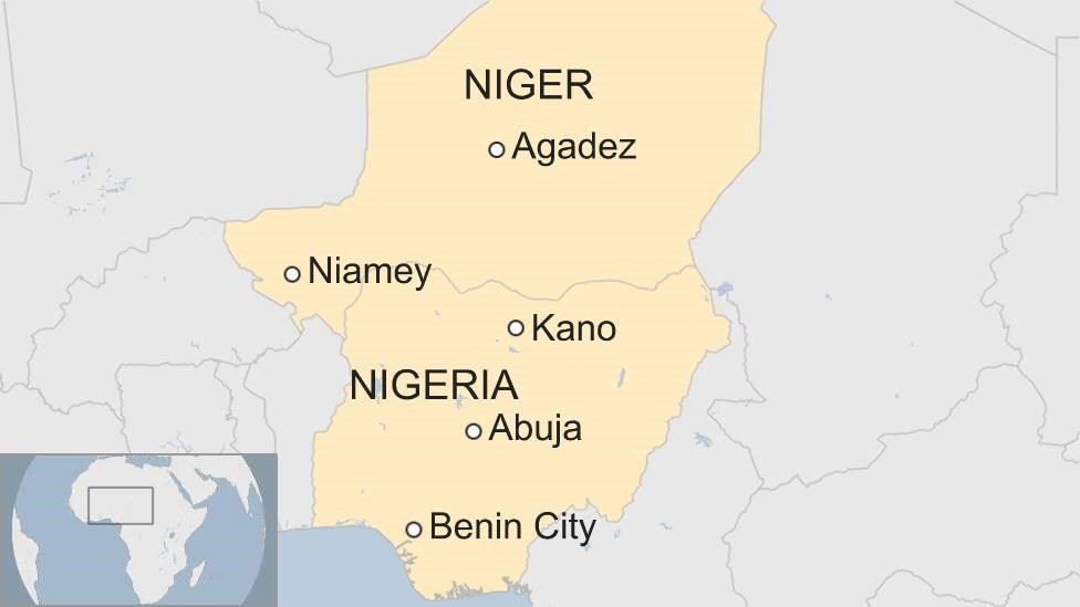 Map showing Nigeria and Niger