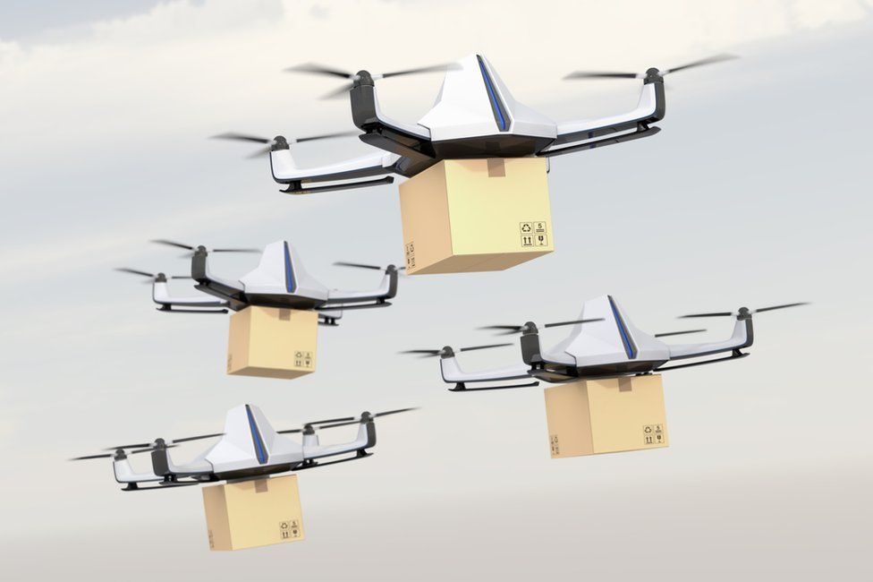 Drones carrying packages graphic