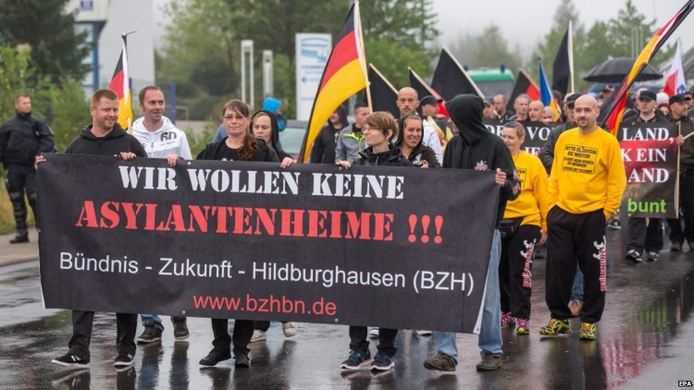 Residents in Suhl (Thuringia) march against asylum seekers' homes