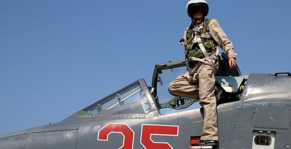 Russian SU-25M jet at Hmeimim airbase in Syria, 3 October 2015