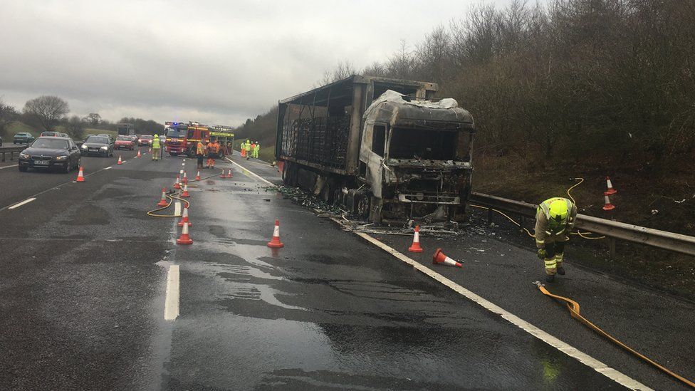 Burnt out lorry
