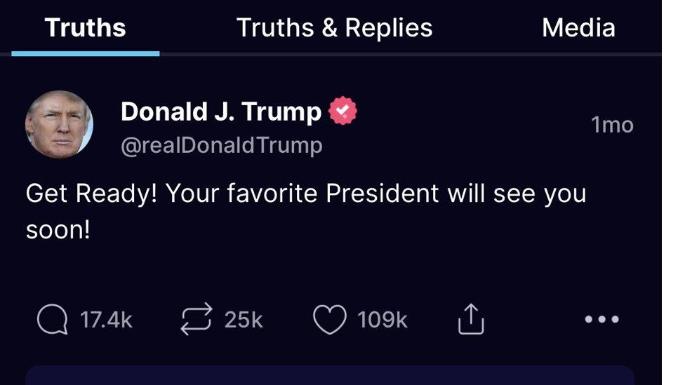 Donald Trump's last post on Truth Social was published in mid February