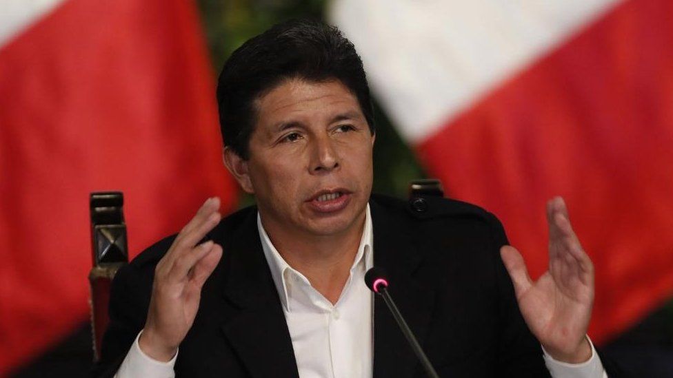 President of Peru, Pedro Castillo, speaks during a press conference, in Lima, Peru, 11 October 2022.