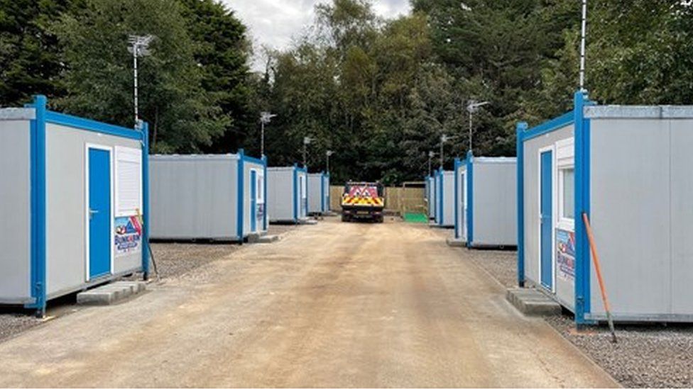 Cabins outside New County Hall, Truro