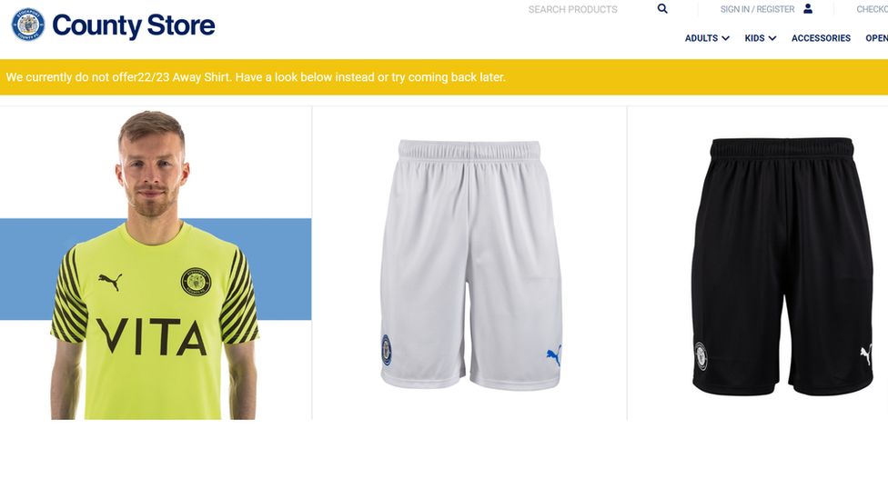 Screengrab of Stockport County FC online shop