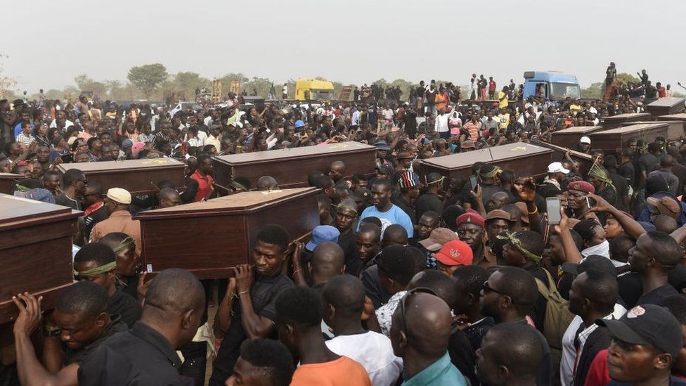 A funeral for those who died in farmer-herder conflict in Makurdi, Benue State, January 2018