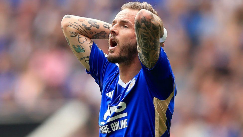 James Maddison of Leicester City looks dejected during the Premier League match between Leicester City and West Ham United at The King Power Stadium on 28 May, 2023.