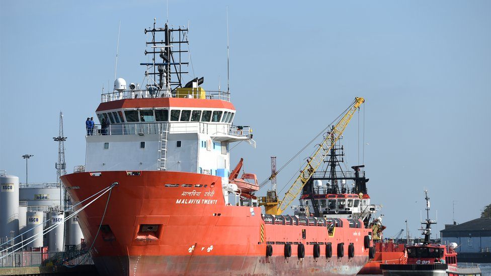 Indian supply vessel Malaviya Twenty in port at Great Yarmouth