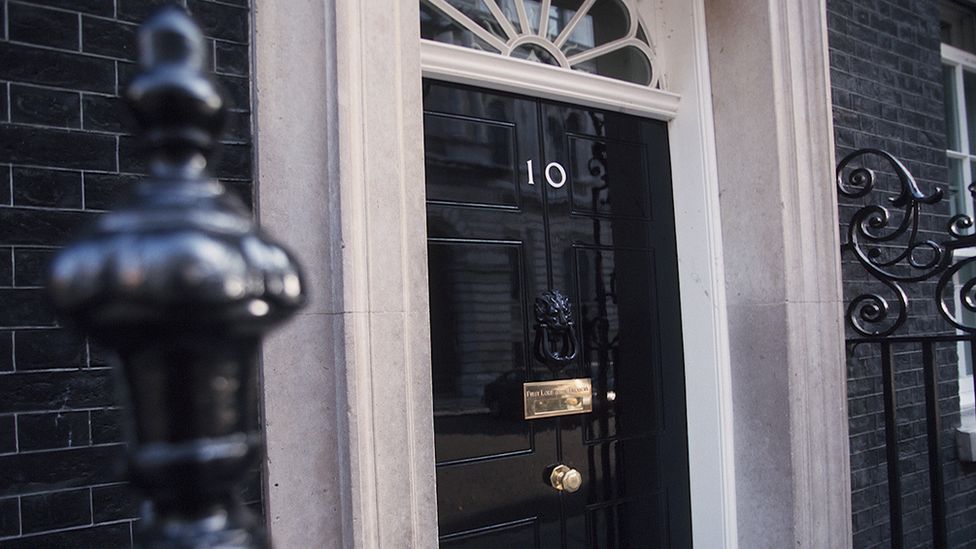 An exterior view of the door to Number 10 Downing Street