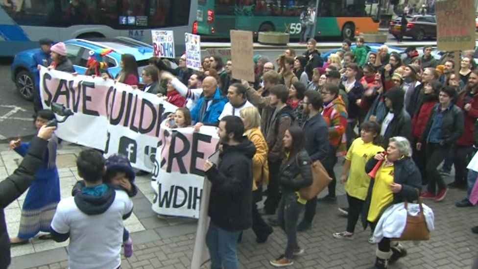 Protesters in Cardiff