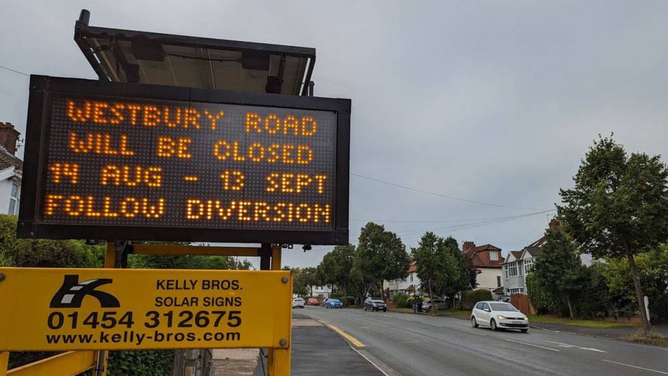Road closure sign on Westbury Road