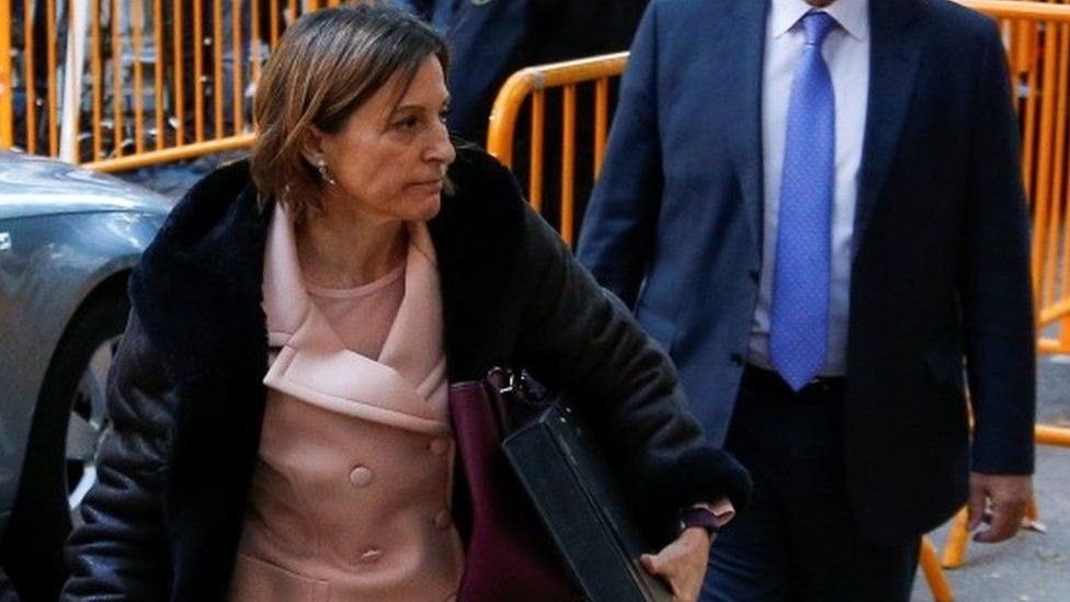 Former speaker of Catalonia's sacked parliament Carme Forcadell arrives at the Supreme Court in Madrid on 9 November 2017