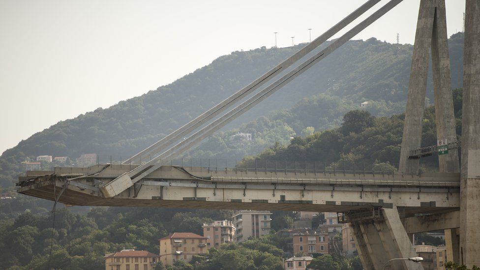 Remains of the Morandi bridge in Genoa (file pic)