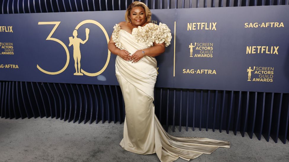 US actress Da'Vine Joy Randolph arrives for the 30th Annual Screen Actors Guild awards at the Shrine Auditorium in Los Angeles, February 24, 2024.
