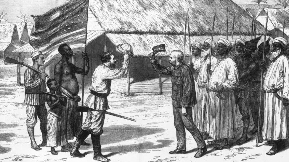 Illustration of Stanley meeting Livingstone in Tanzania