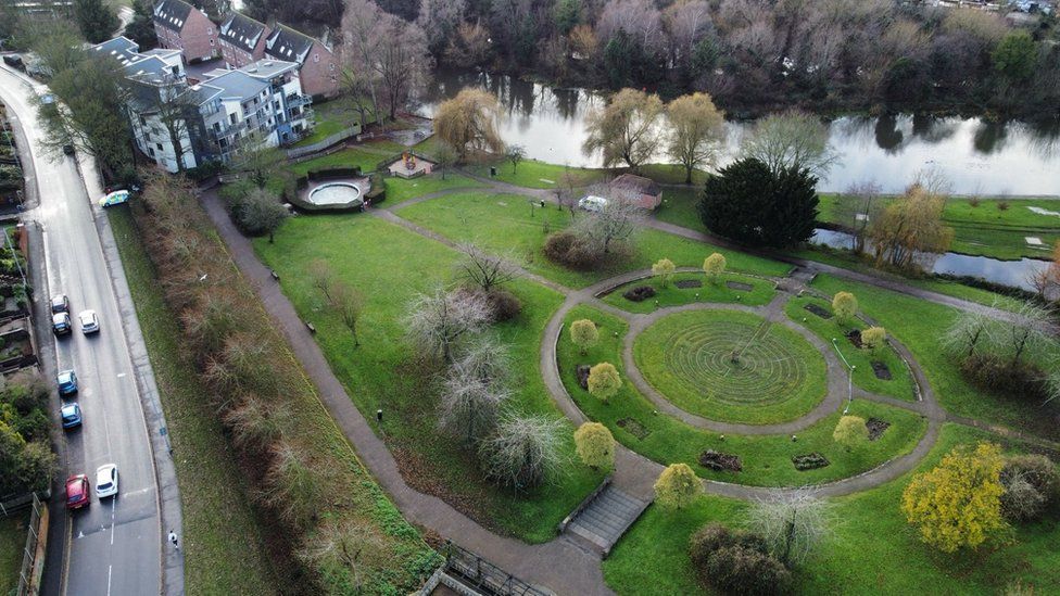 Aerial view of Wensum Park in Norwich