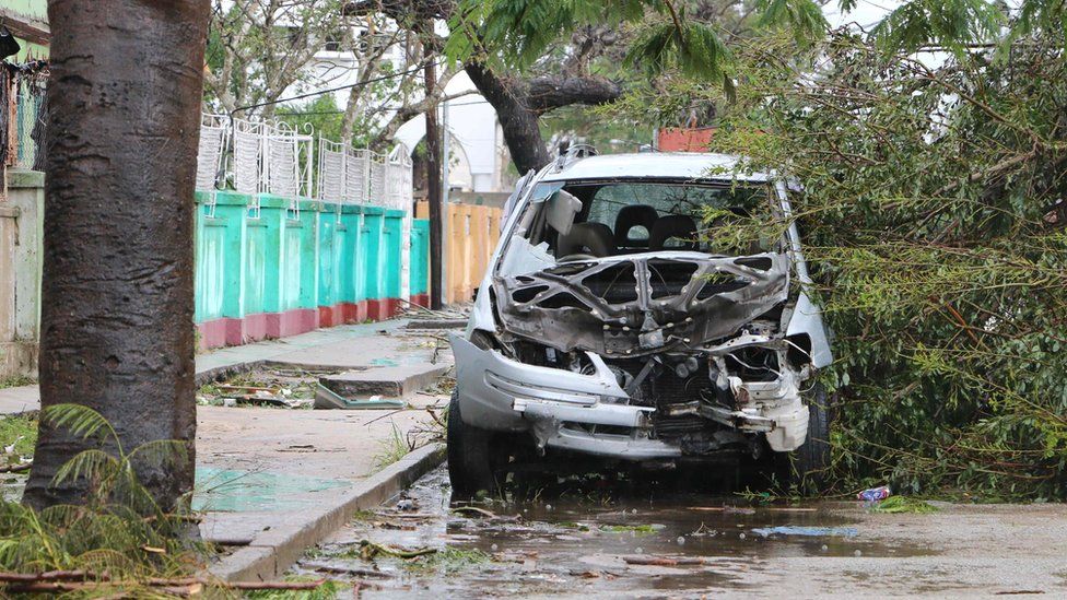 Car hit by fallen tree in Beira