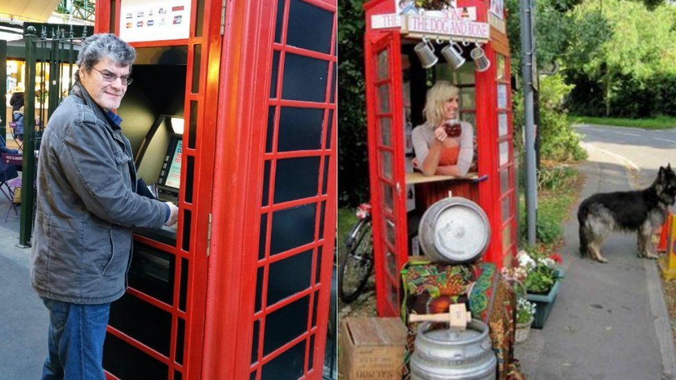 Phone box cash machine and phone box pub