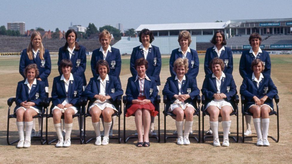 The England Women cricket team before the 2nd Test match between England Women and Australia Women at Edgbaston, Birmingham, 3rd July 1976