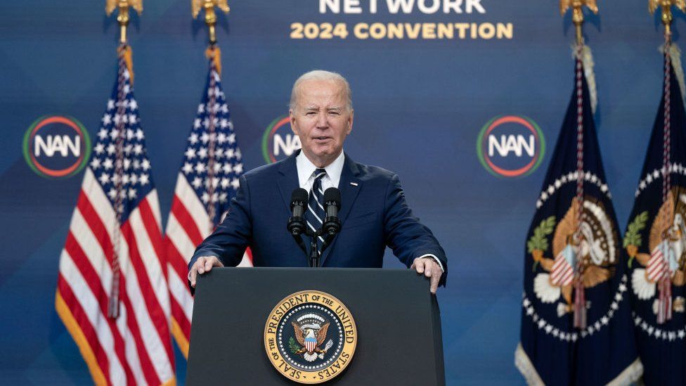 Joe Biden speaking in Washington on 12 April