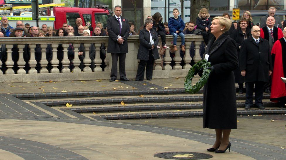 Tánaiste (Irish Deputy Prime Minister) Frances Fitzgerald laid a laurel wreath during the Belfast ceremony