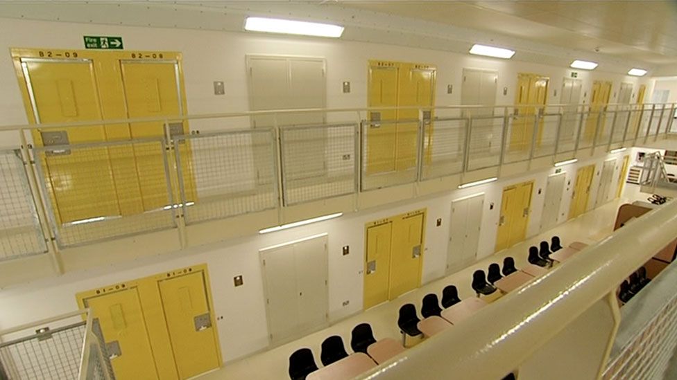 The prison-like interior at Harmondsworth IRC