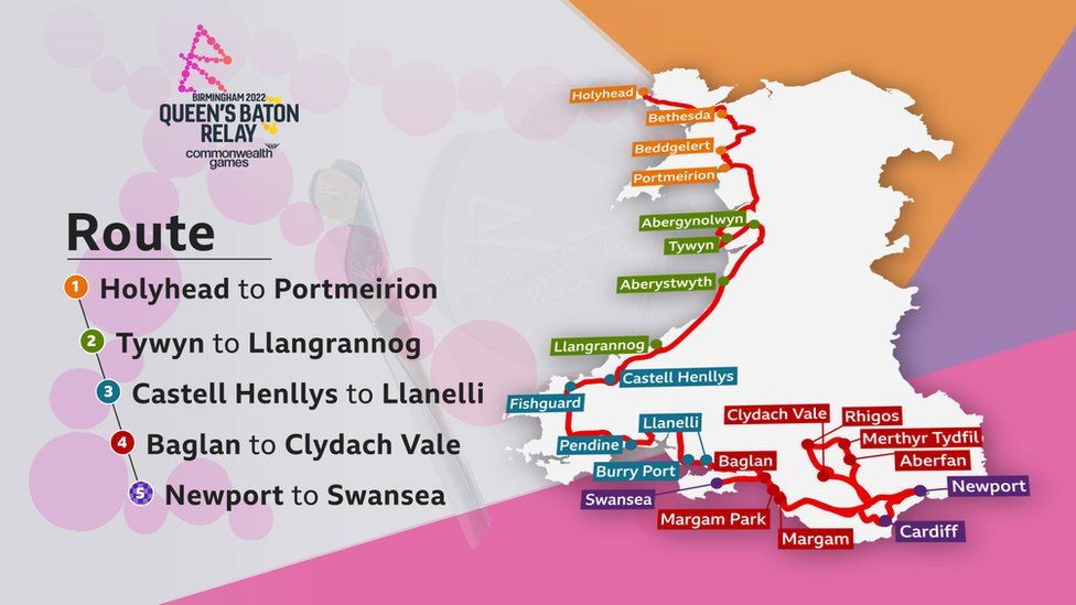 Map showing the baton route in Wales