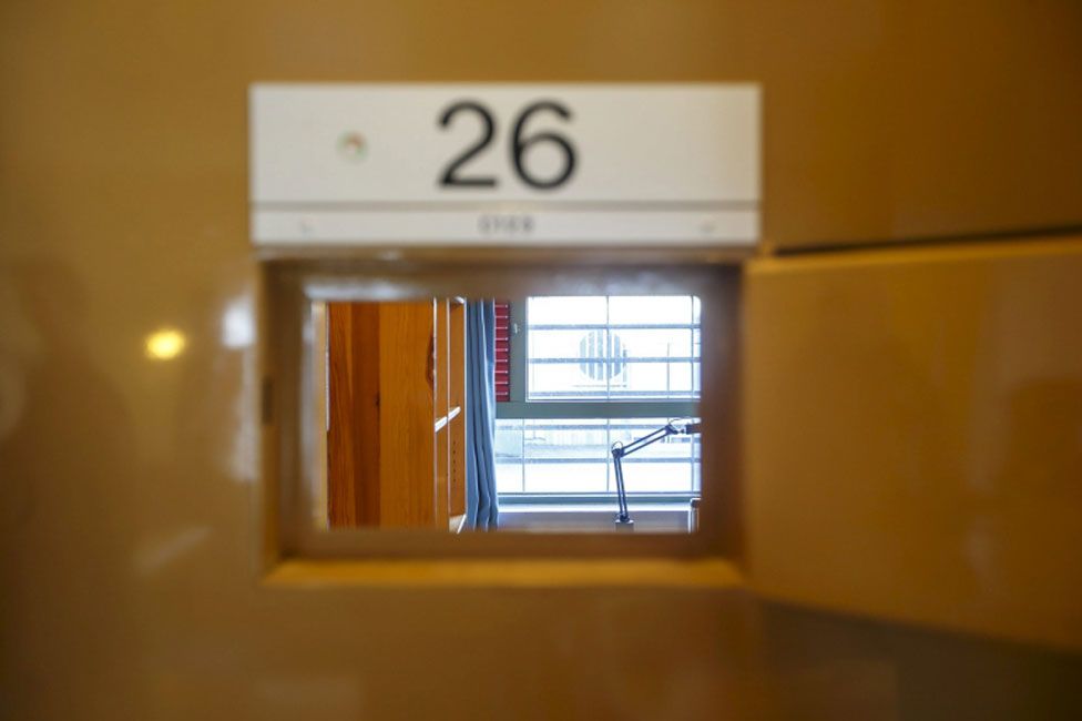 A peephole allowing guards to see inside a cell in Skien prison