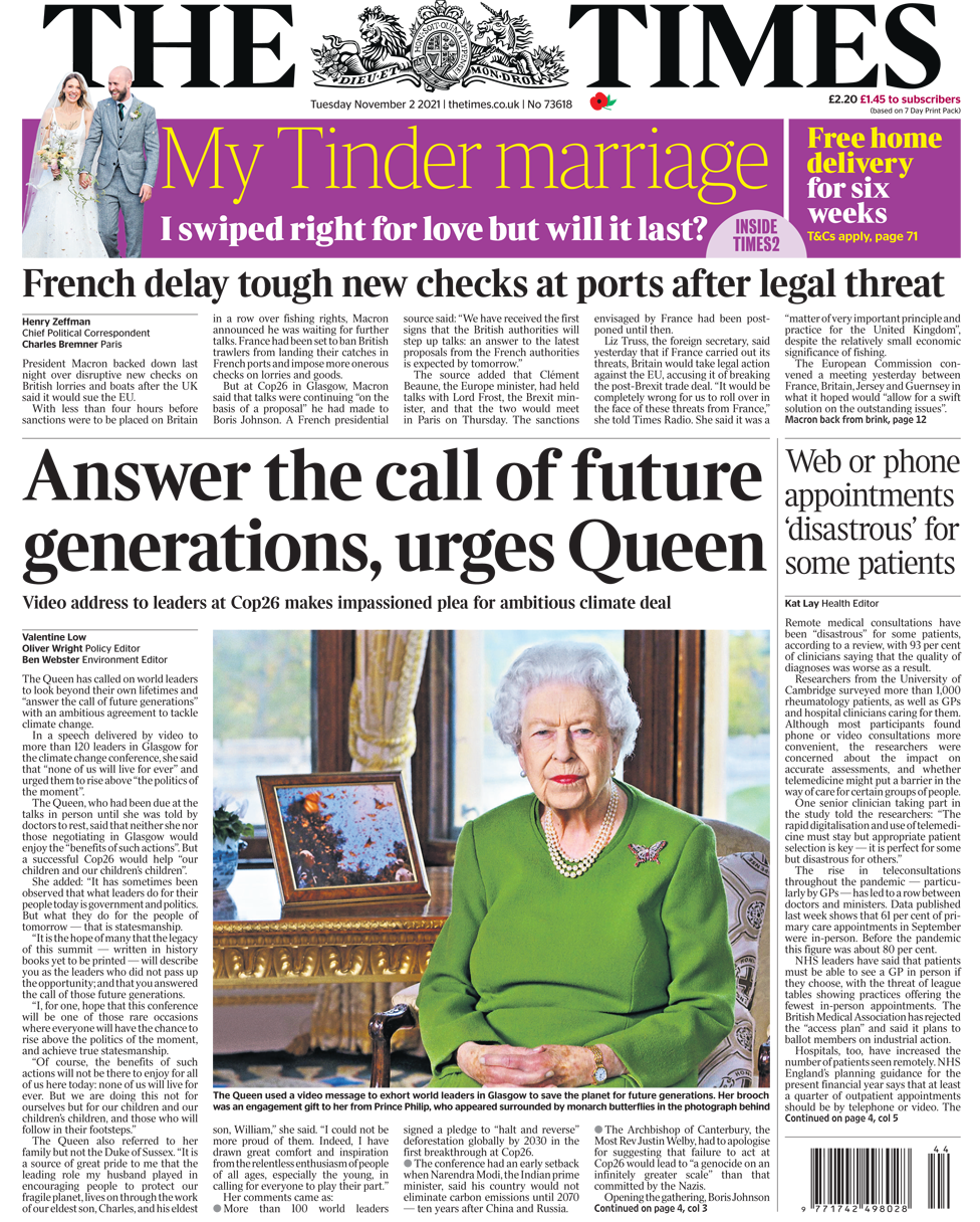 The Times front page 02/11/21