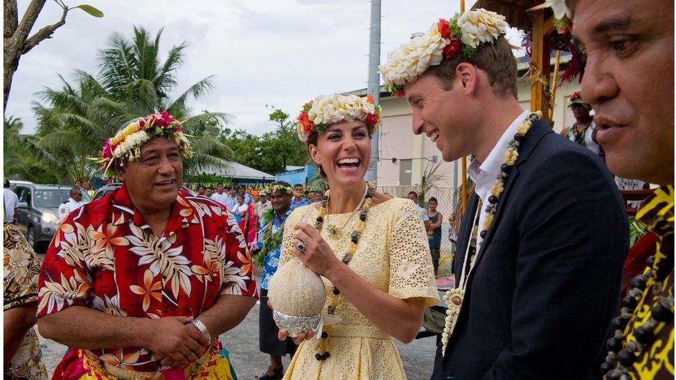 William and Kate drinking from a coconut in Tuvalu in 2012