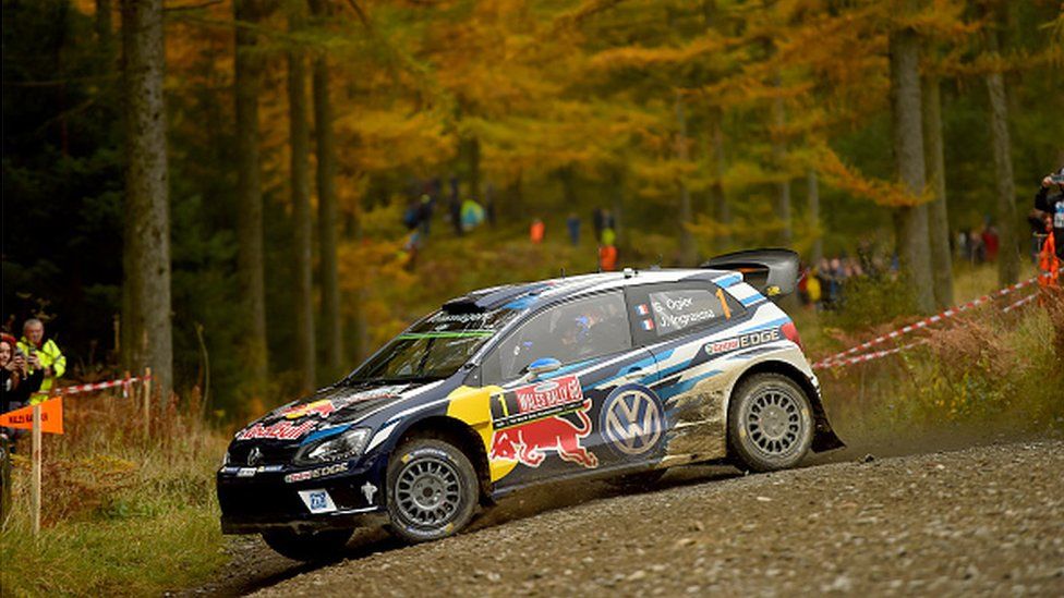 Sebastien Ogier of France and Julien Ingrassia of France compete in their Volkswagen Motorport WRT Volkswagen Polo R WRC during Day Three of the WRC Great Britain on October 30, 2016 in Deeside