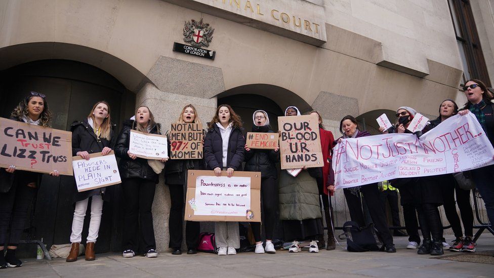 Supporters from the Sabina Project outside the Old Bailey, central London