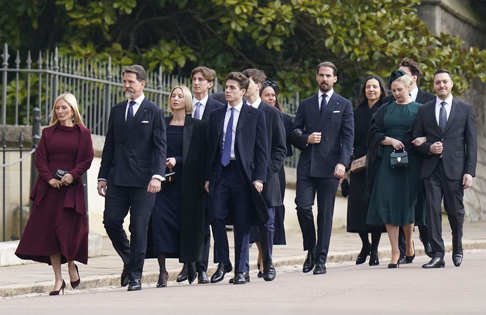 Crown Prince Pavlos and his wife Marie-Chantal arrive at St George's Chapel