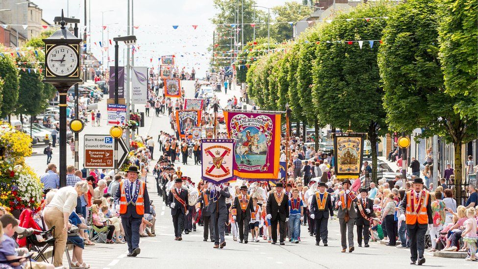 Orangemen and bands march in Cookstown